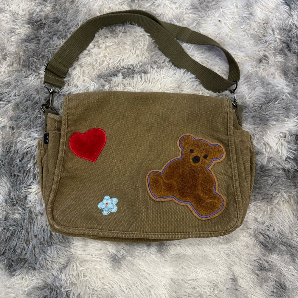 Brown Messenger Bag with Teddy & Heart Patches
